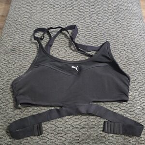 Puma DryCell Sports Bra Womens Medium Black Excellent Wrap Hem Strappy Support